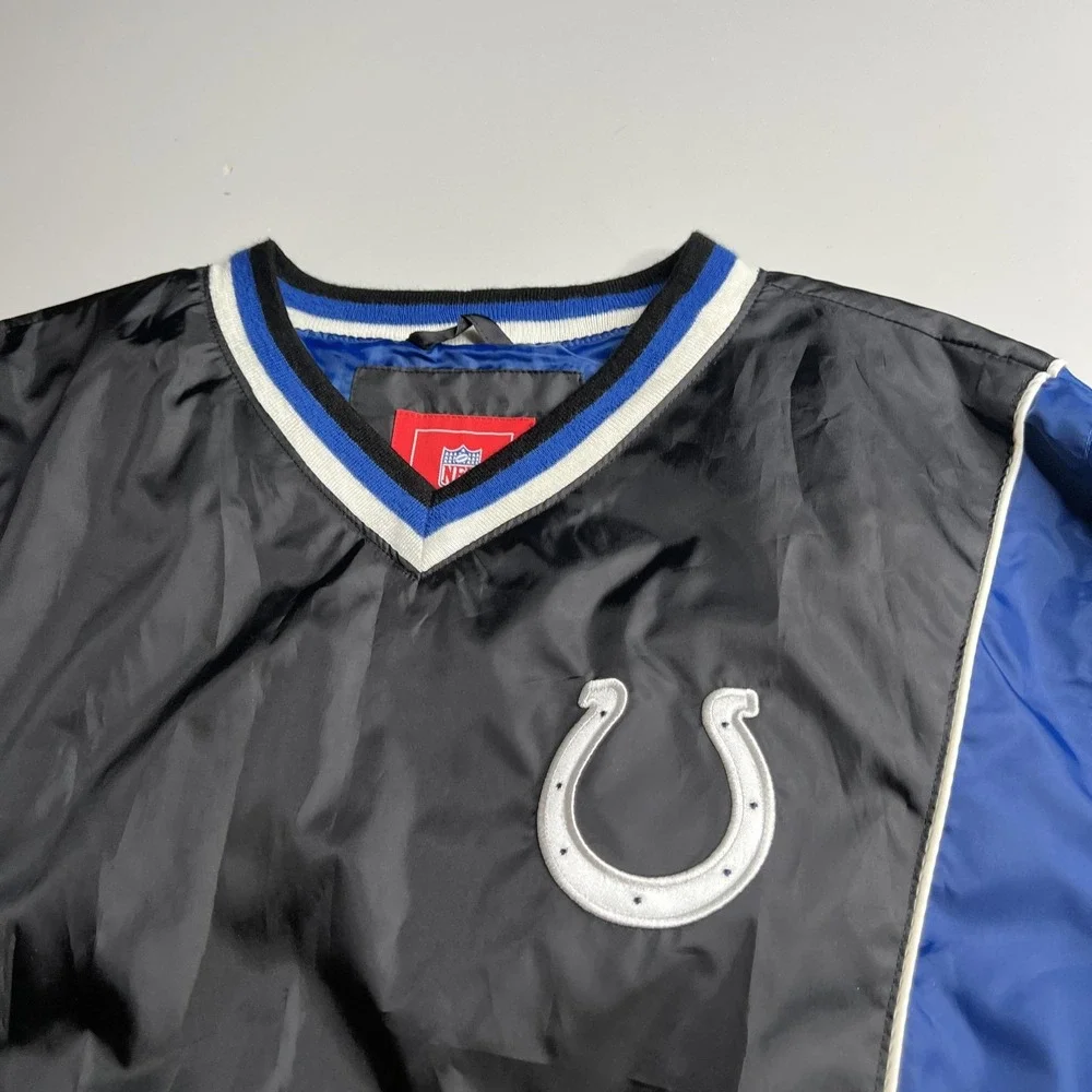 NFL Indianapolis Colts V-Neck Windbreaker Pullover Jacket Blue Black Mens Large